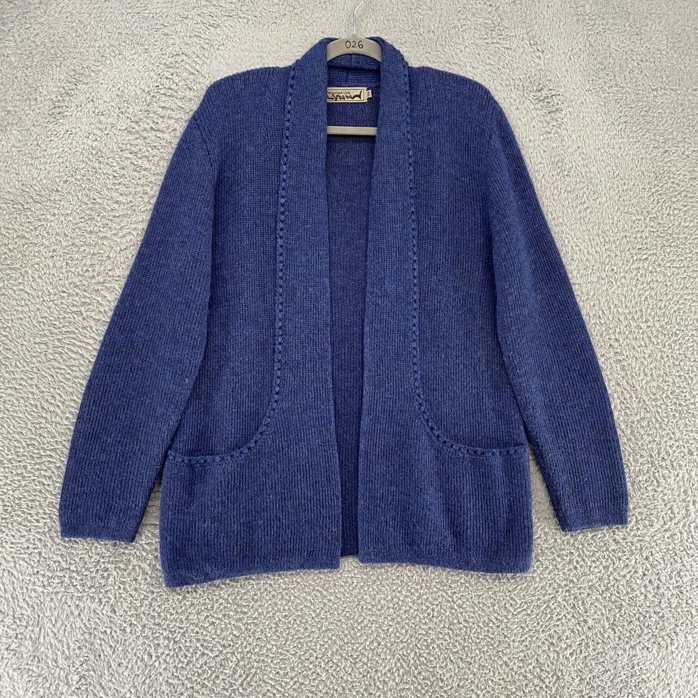 Peruvian Link Sweater Cardigan Womens Small Blue Alpaca‎ Knit Open Front Pockets
